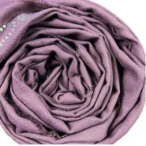 Bebe Cozy Soft Raw Edge Rhinestone Crystal Logo Scarf 68X20 Maroon Purple 68X20